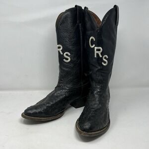 Vintage MTM Black Ostrich Cowboy Boots Custom 9.5 Initialed